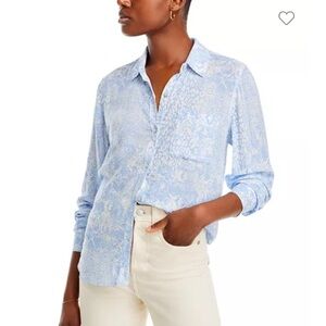 Equipment Femme Silk Snake Print Long Sleeve Button‎ Down Blue White Medium